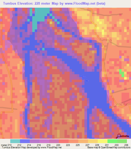 Tumbus,Sudan Elevation Map