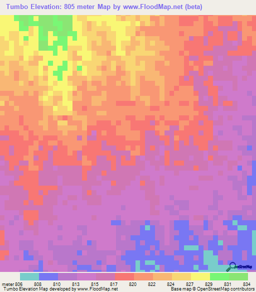 Tumbo,Sudan Elevation Map