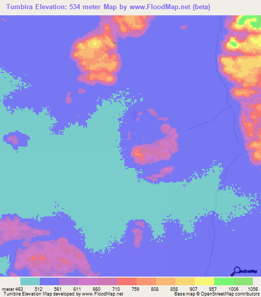 Tumbira,Sudan Elevation Map