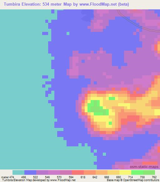 Tumbira,Sudan Elevation Map