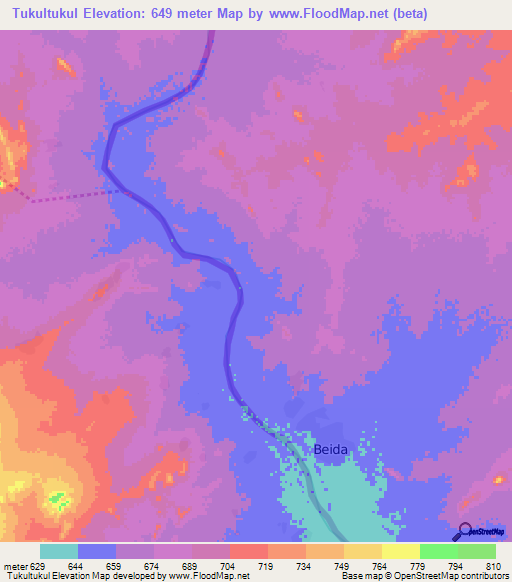 Tukultukul,Sudan Elevation Map