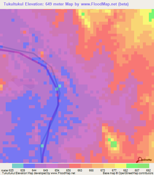 Tukultukul,Sudan Elevation Map