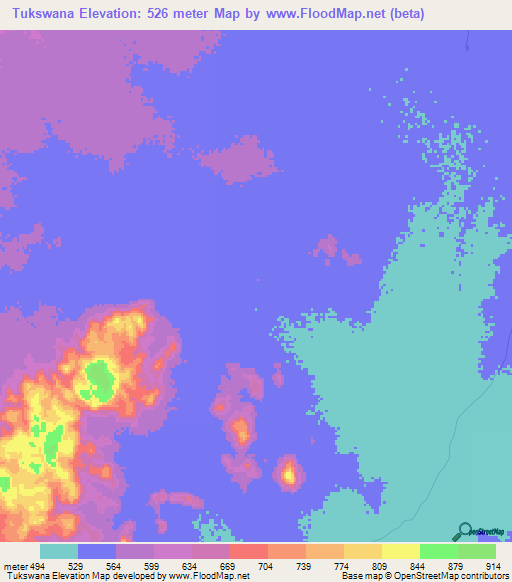 Tukswana,Sudan Elevation Map