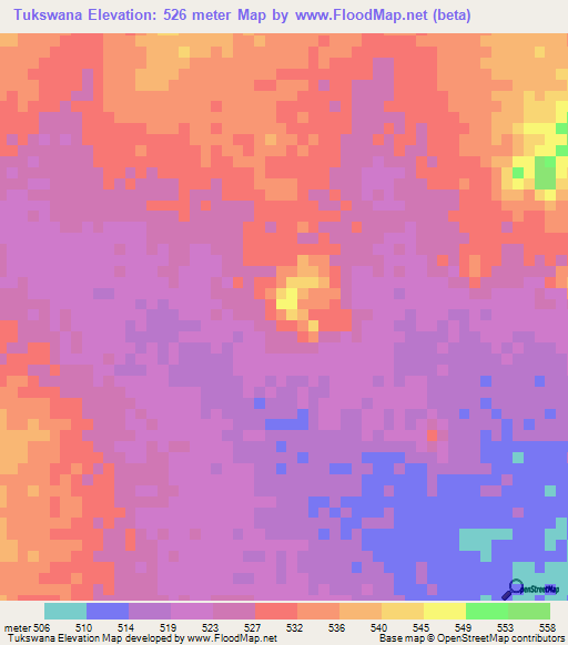 Tukswana,Sudan Elevation Map