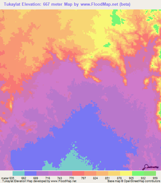 Tukaylat,Sudan Elevation Map