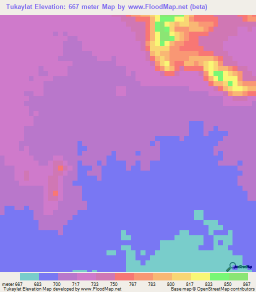 Tukaylat,Sudan Elevation Map