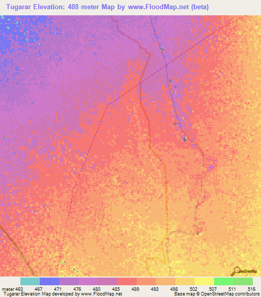 Tugarar,Sudan Elevation Map