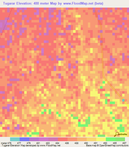 Tugarar,Sudan Elevation Map