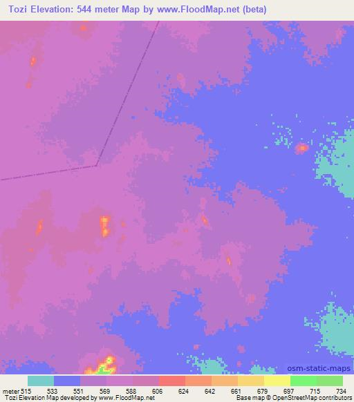 Tozi,Sudan Elevation Map