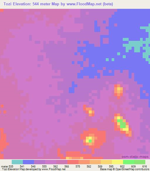 Tozi,Sudan Elevation Map