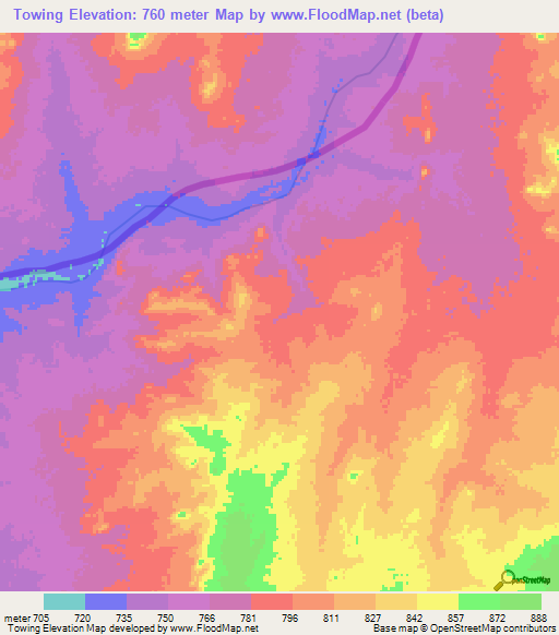Towing,Sudan Elevation Map