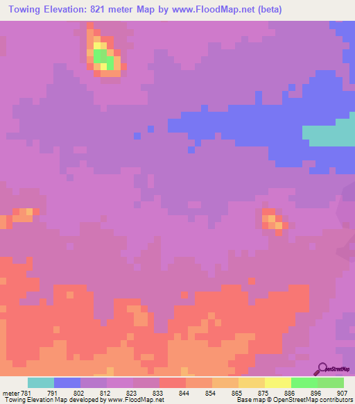 Towing,Sudan Elevation Map
