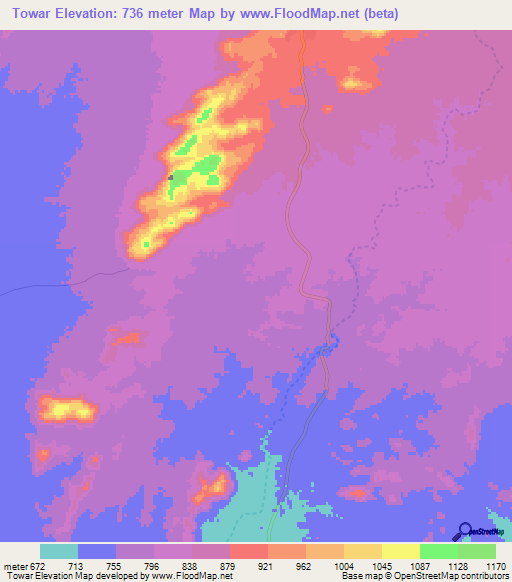 Towar,Sudan Elevation Map