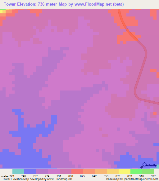 Towar,Sudan Elevation Map