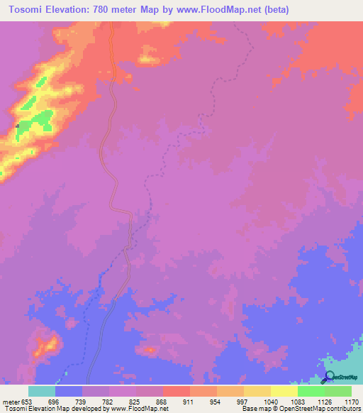 Tosomi,Sudan Elevation Map