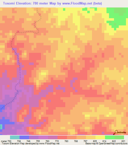 Tosomi,Sudan Elevation Map