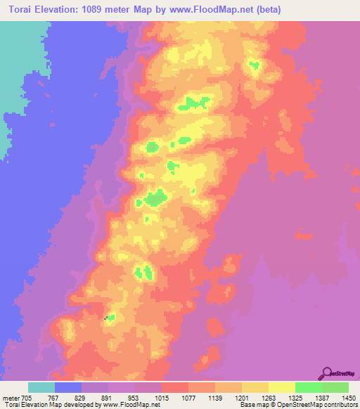 Torai,Sudan Elevation Map