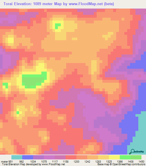 Torai,Sudan Elevation Map