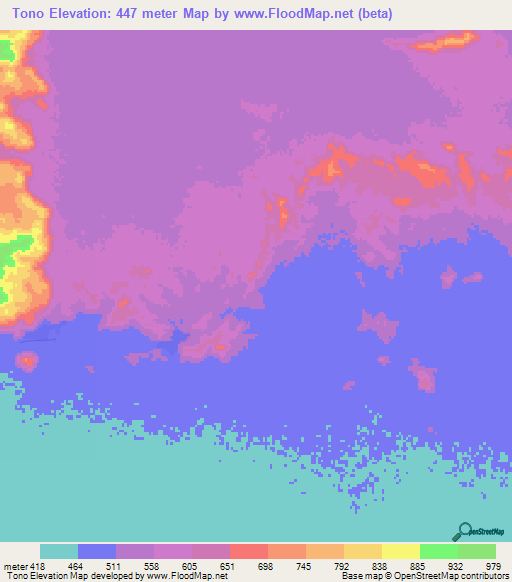 Tono,Sudan Elevation Map