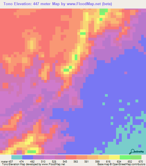 Tono,Sudan Elevation Map
