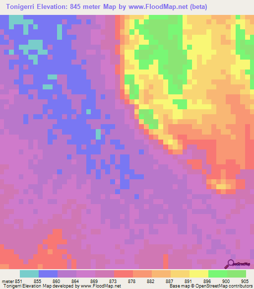 Tonigerri,Sudan Elevation Map