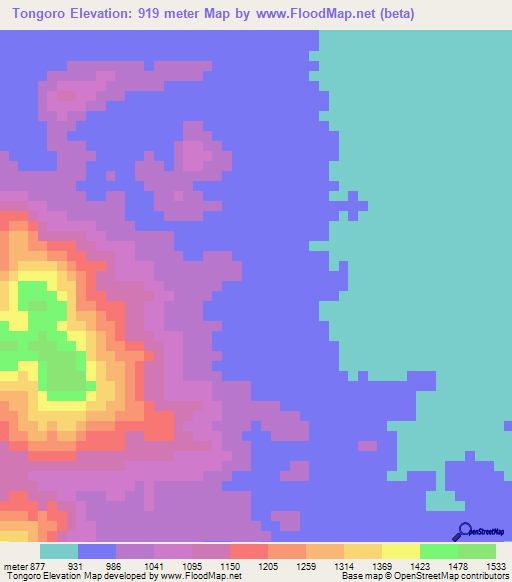 Tongoro,Sudan Elevation Map