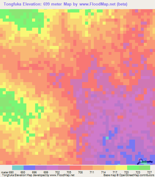 Tongfuka,Sudan Elevation Map