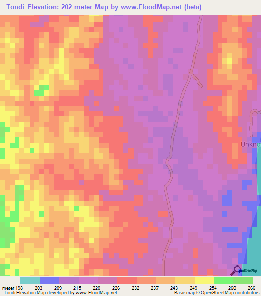 Tondi,Sudan Elevation Map
