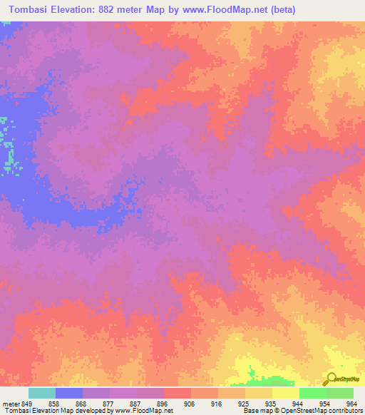 Tombasi,Sudan Elevation Map