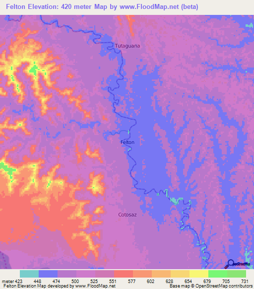 Felton,Ecuador Elevation Map