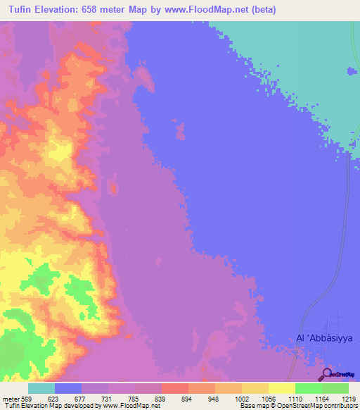 Tufin,Sudan Elevation Map