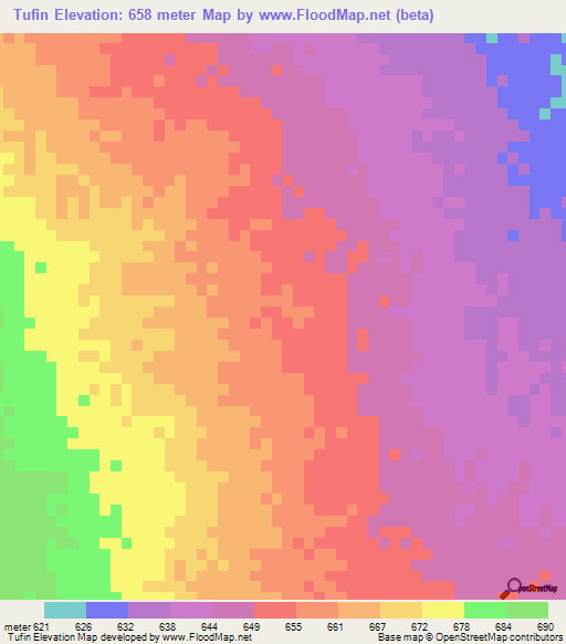 Tufin,Sudan Elevation Map