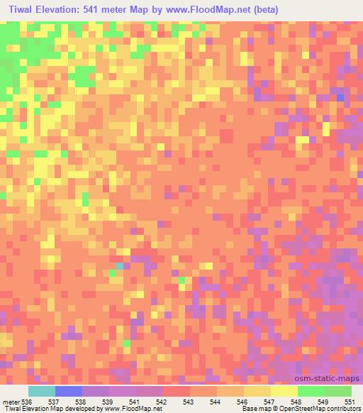Tiwal,Sudan Elevation Map
