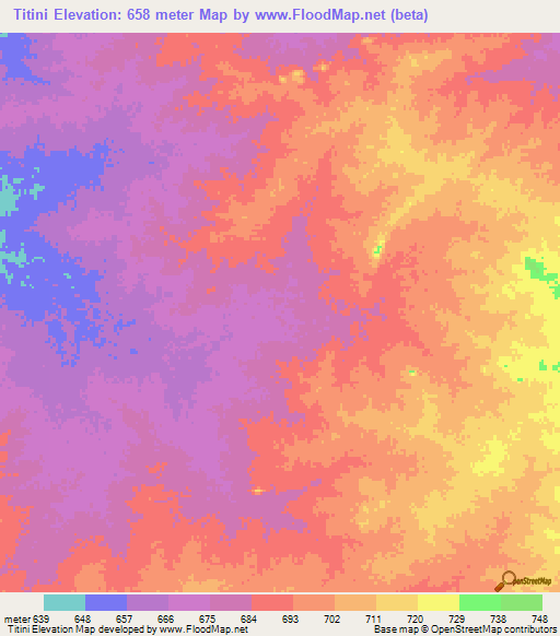 Titini,Sudan Elevation Map