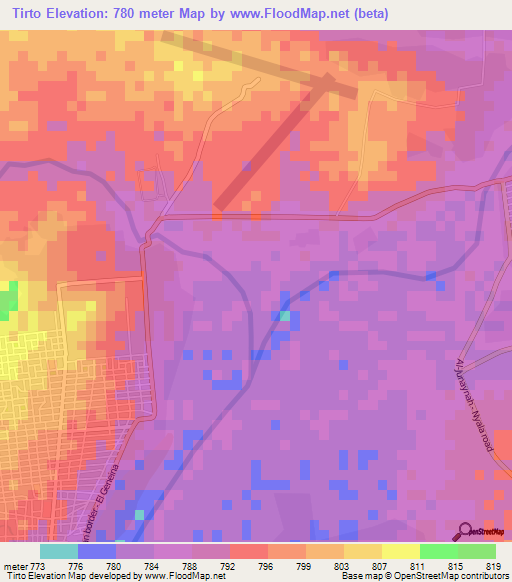 Tirto,Sudan Elevation Map