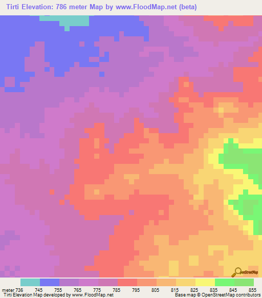 Tirti,Sudan Elevation Map