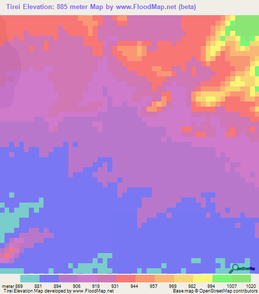 Tirei,Sudan Elevation Map
