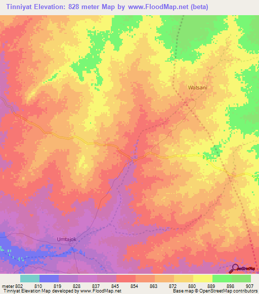Tinniyat,Sudan Elevation Map