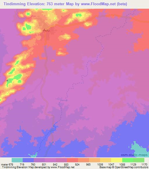 Tindimming,Sudan Elevation Map