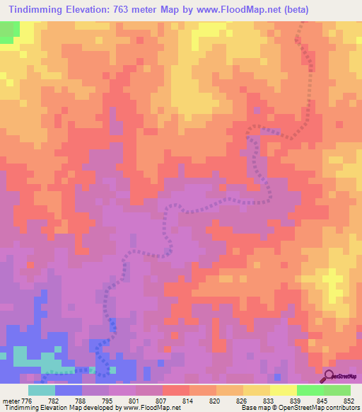 Tindimming,Sudan Elevation Map