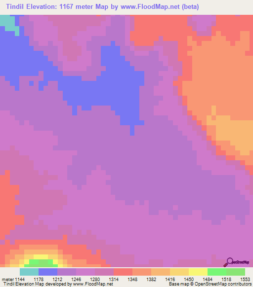 Tindil,Sudan Elevation Map