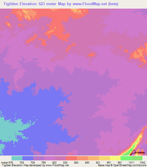 Tigilden,Sudan Elevation Map