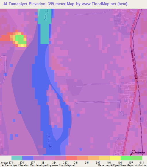 Al Tamaniyet,Sudan Elevation Map