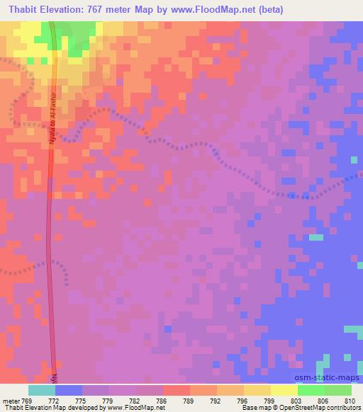 Thabit,Sudan Elevation Map
