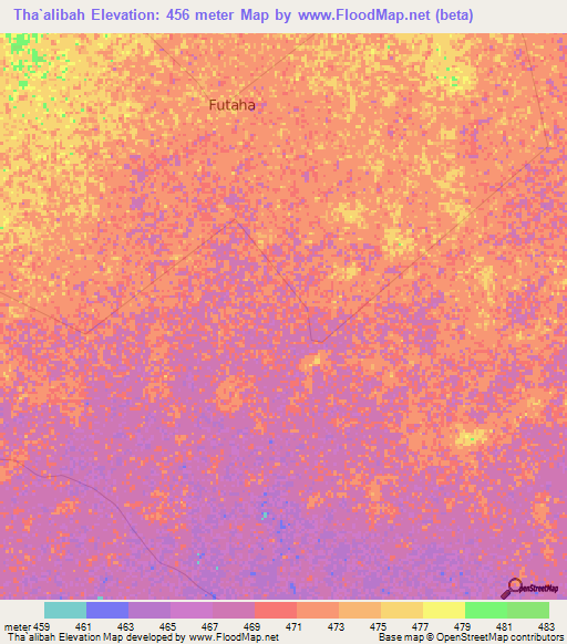 Tha`alibah,Sudan Elevation Map