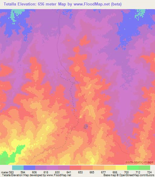 Tetalla,Sudan Elevation Map