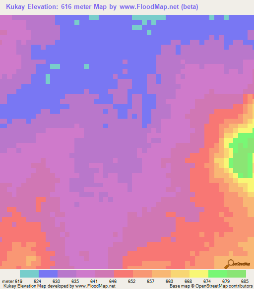 Kukay,Sudan Elevation Map