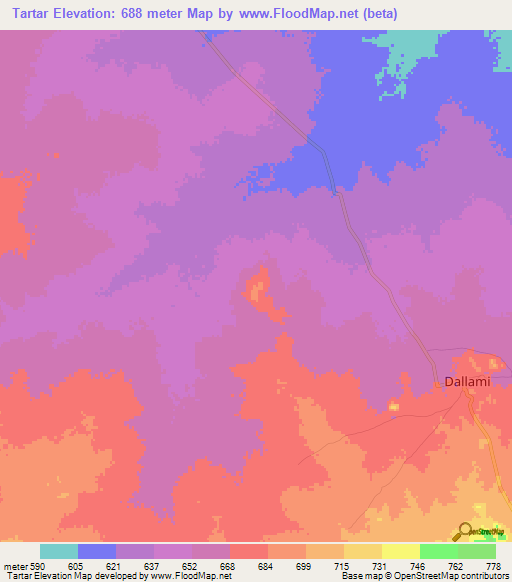 Tartar,Sudan Elevation Map