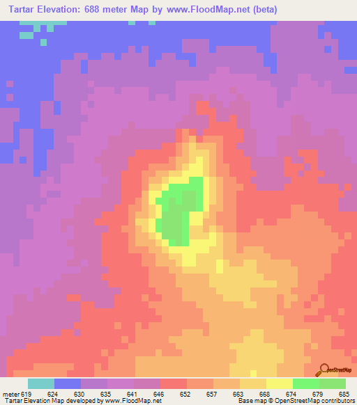 Tartar,Sudan Elevation Map