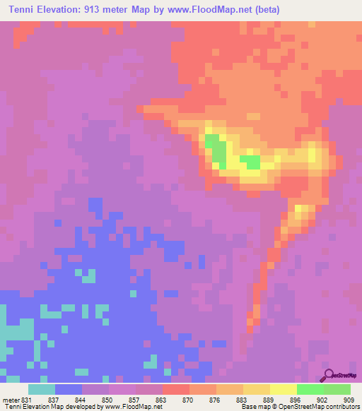 Tenni,Sudan Elevation Map